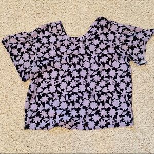 Eloquii Purple Print Blouse with Tie Back Details